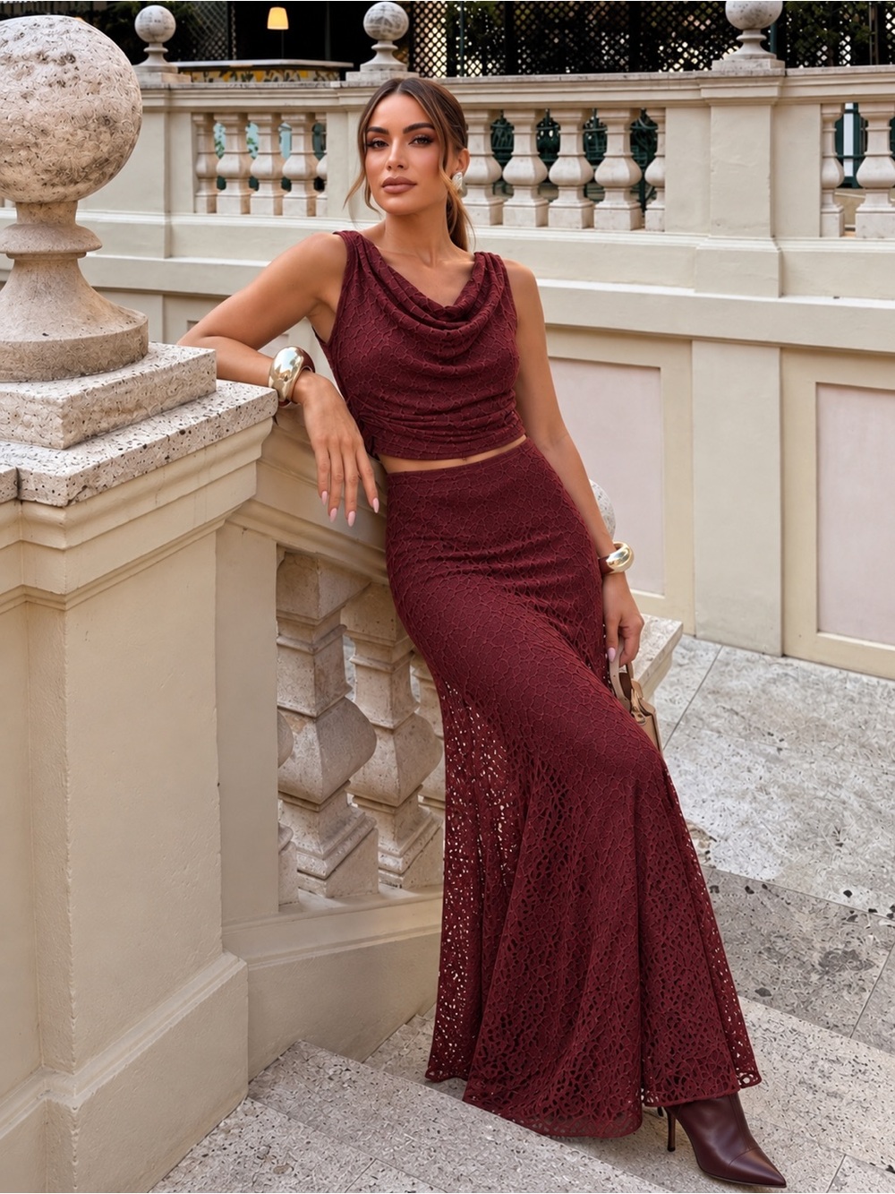 NEW 2 PC SET CAMILA COELHO LACE BURGUNDY MAXI SKIRT AND TOP S and M
🚨FINAL PRICE